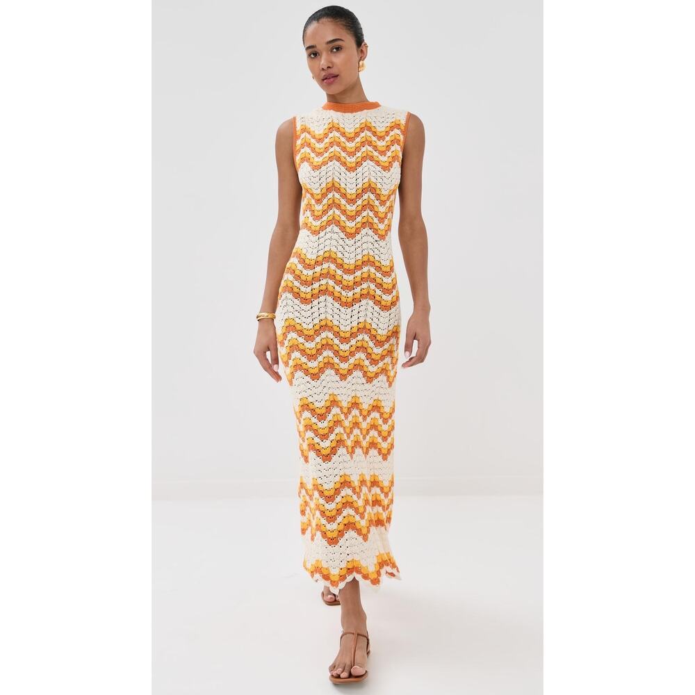NWT ESCVDO Ivory Yellow Orange Huayna Crochet Knit Maxi Dress Womens Small
